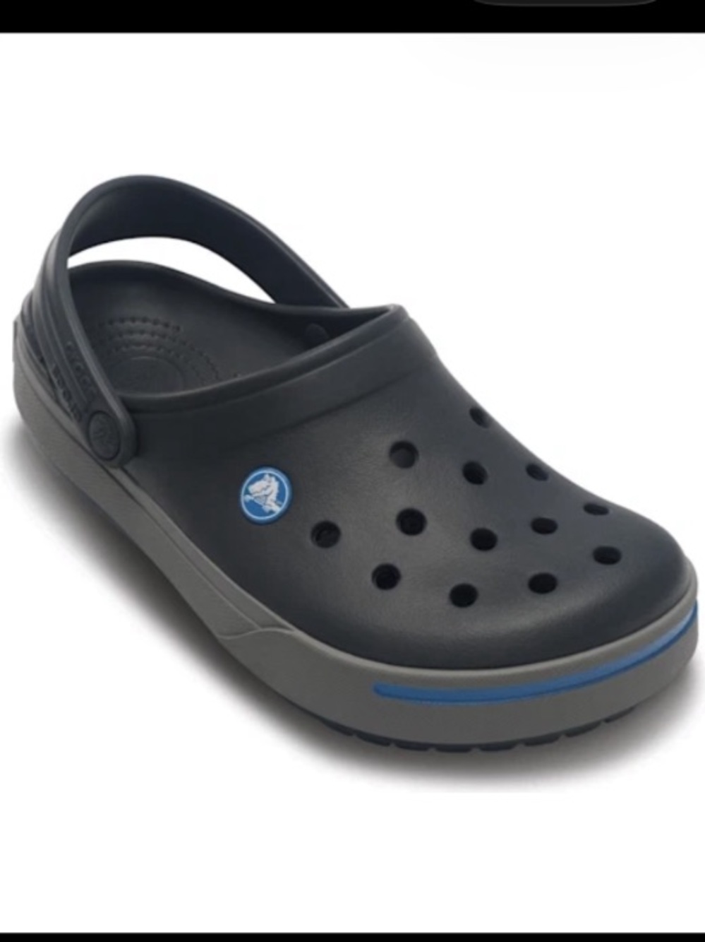 CROCS Crocband II Clog in Black with Gray and Blue Trim